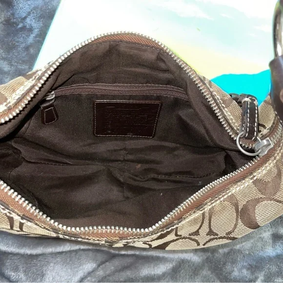 Coach Signature Jacquard Logo Mini Hobo Shoulder Bag Tan Brown - Picture 2 of 6